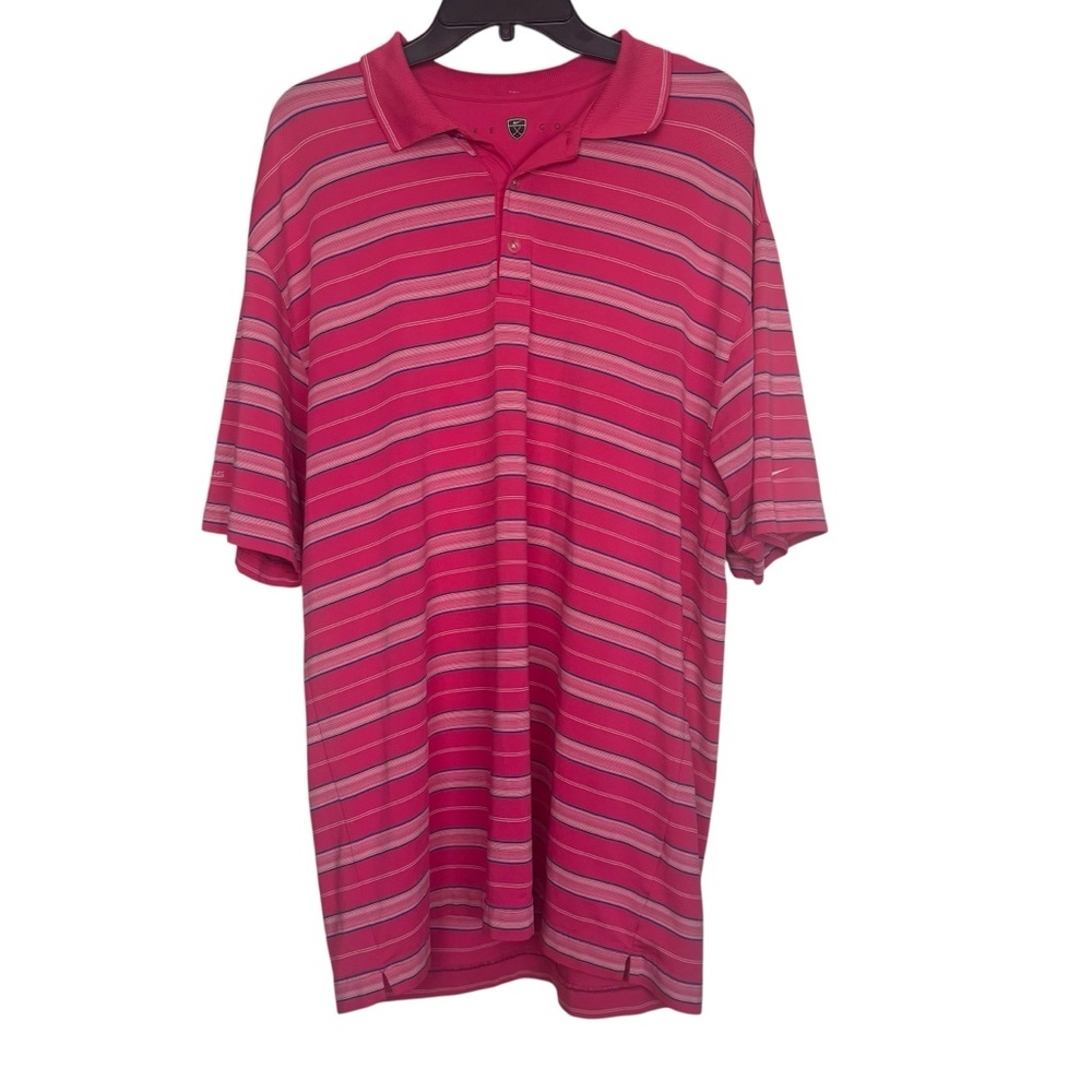 Nike Golf Polo Shirt Mens XL Blue Pink Stripe Performance Stretch Lexus